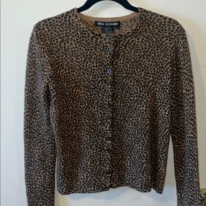 Nina Leonard Brown Leopard Print Cardigan